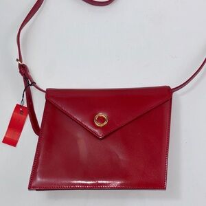 Charles Jourdan asymmetrical Red Leather Crossbody Bag, vintage and unused